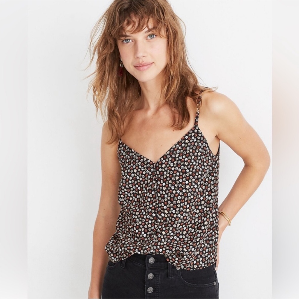 Madewell Button Up Black Floral Cami - Petite Blooms